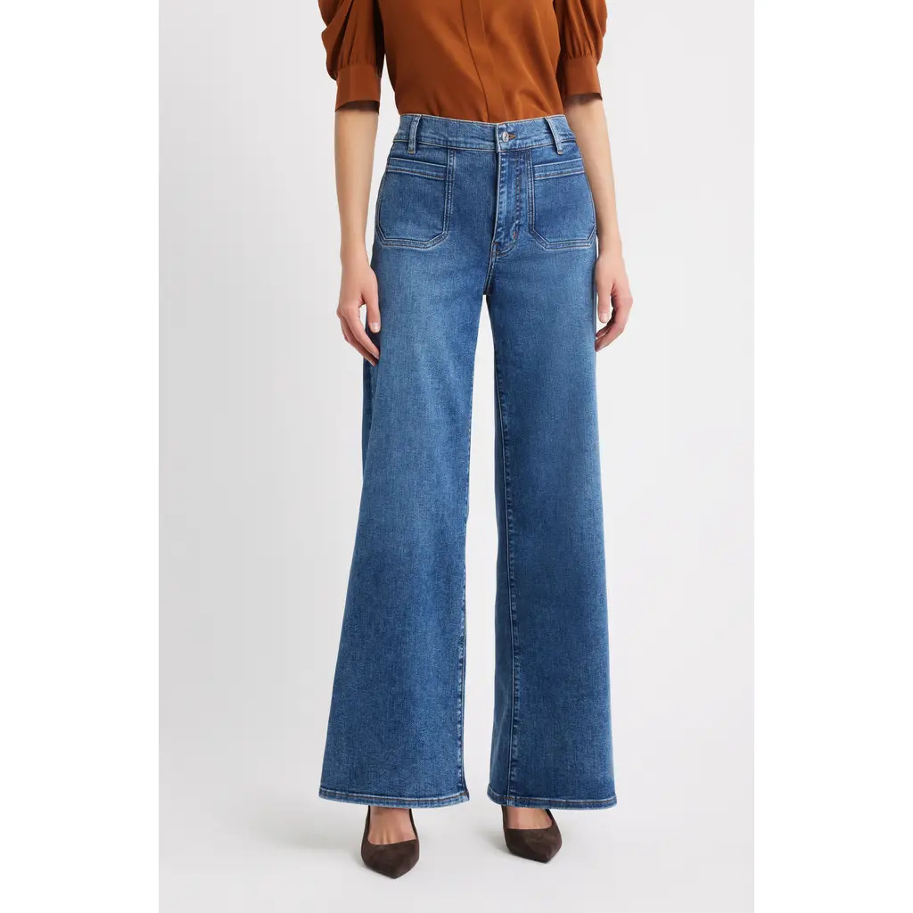 FRAME Le Slim Palazzo Patch Pocket High Waist Wide Leg Jeans in Esteem at Nordstrom, Size 29 | Nordstrom