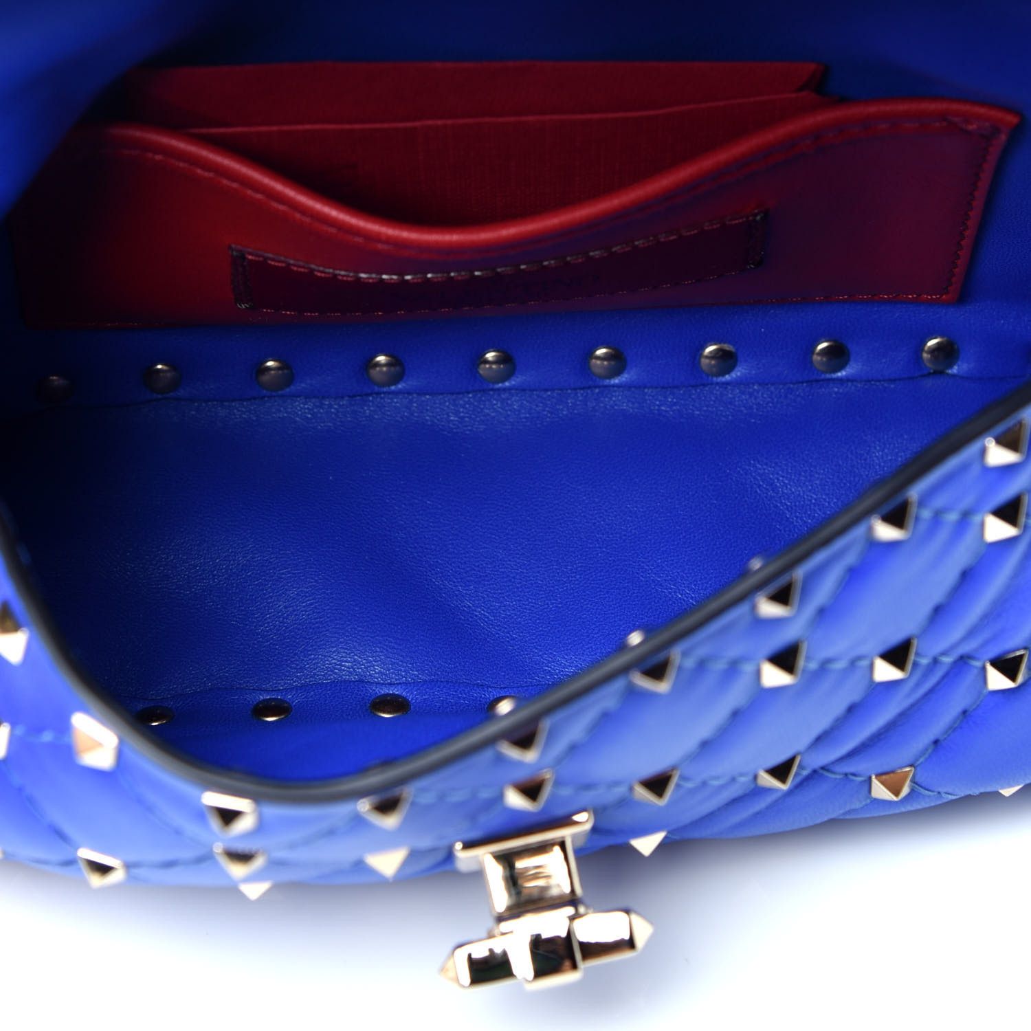 Lambskin Small Rockstud Spike Shoulder Bag Bright Blue | Fashionphile