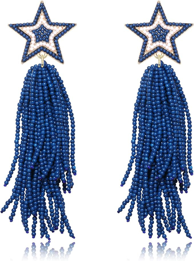 BSJELL Star Earrings Dangling for Women Beaded Star Tassel Drop Earrings Handmade Statement Bohem... | Amazon (US)