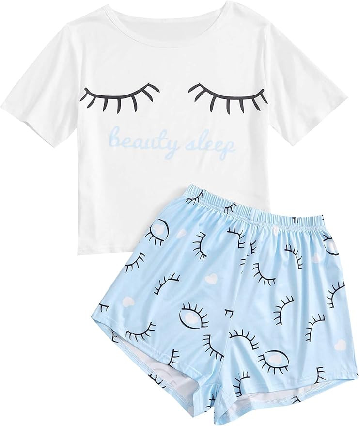 DIDK Women's Cute Cartoon Print Tee and Shorts Pajama Set | Amazon (US)