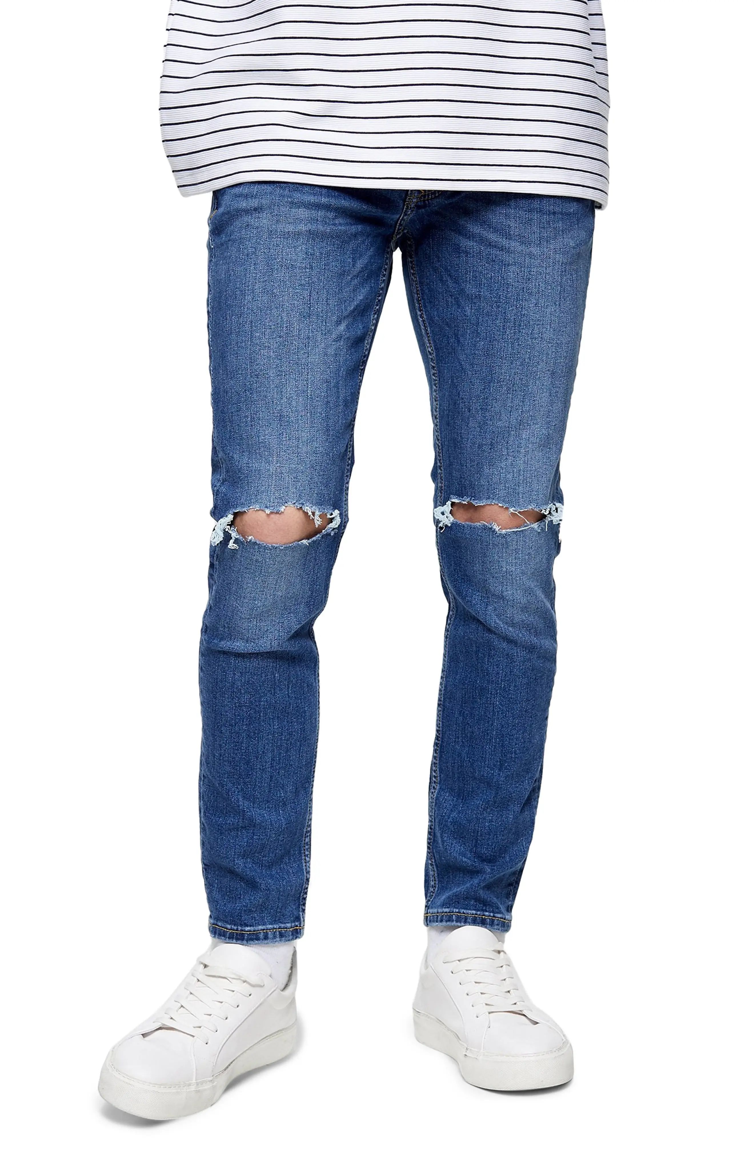 Men's Topman Ripped Skinny Jeans, Size 36 x 34 - Blue | Nordstrom