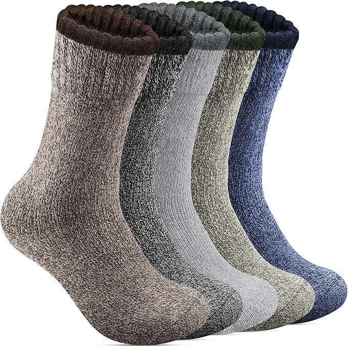 5 Pack Merino Wool Socks - Men's Winter Warm Thermal Hiking Socks for Camping and Cozy Wear | Amazon (US)
