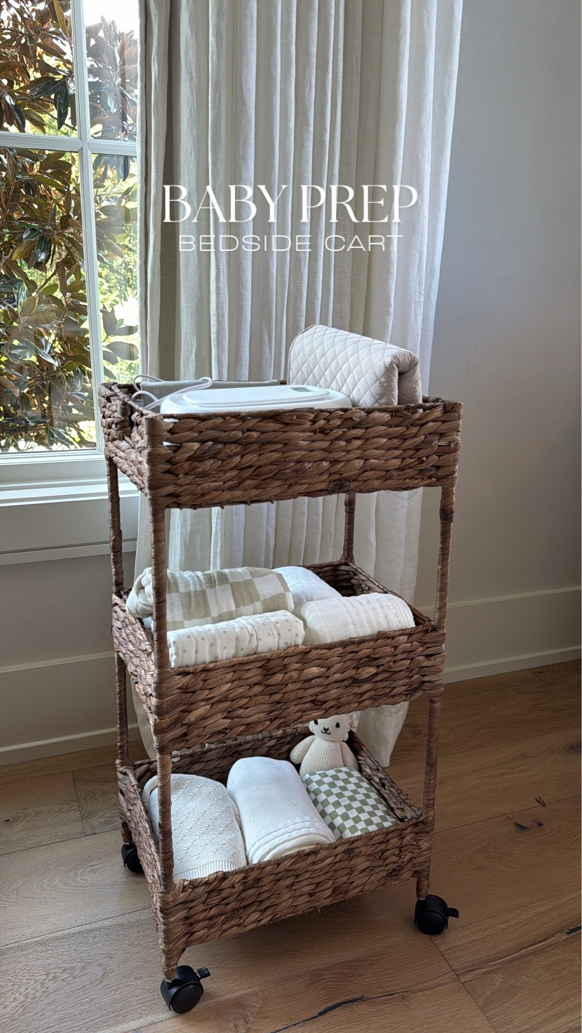 Bedside cart in our primary room! Includes essentials for diaper changers, burp cloths, swaddles, etc! Will also add extra outfits here for baby as well!

#LTKBump #LTKBaby #LTKmomlife