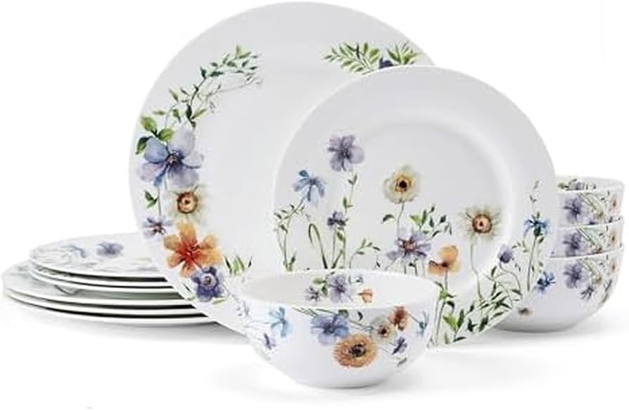 Mikasa Audrina Water Color Flowers Bone China Lightweight Chip Resistant 12 Piece Dinnerware Set,... | Amazon (US)