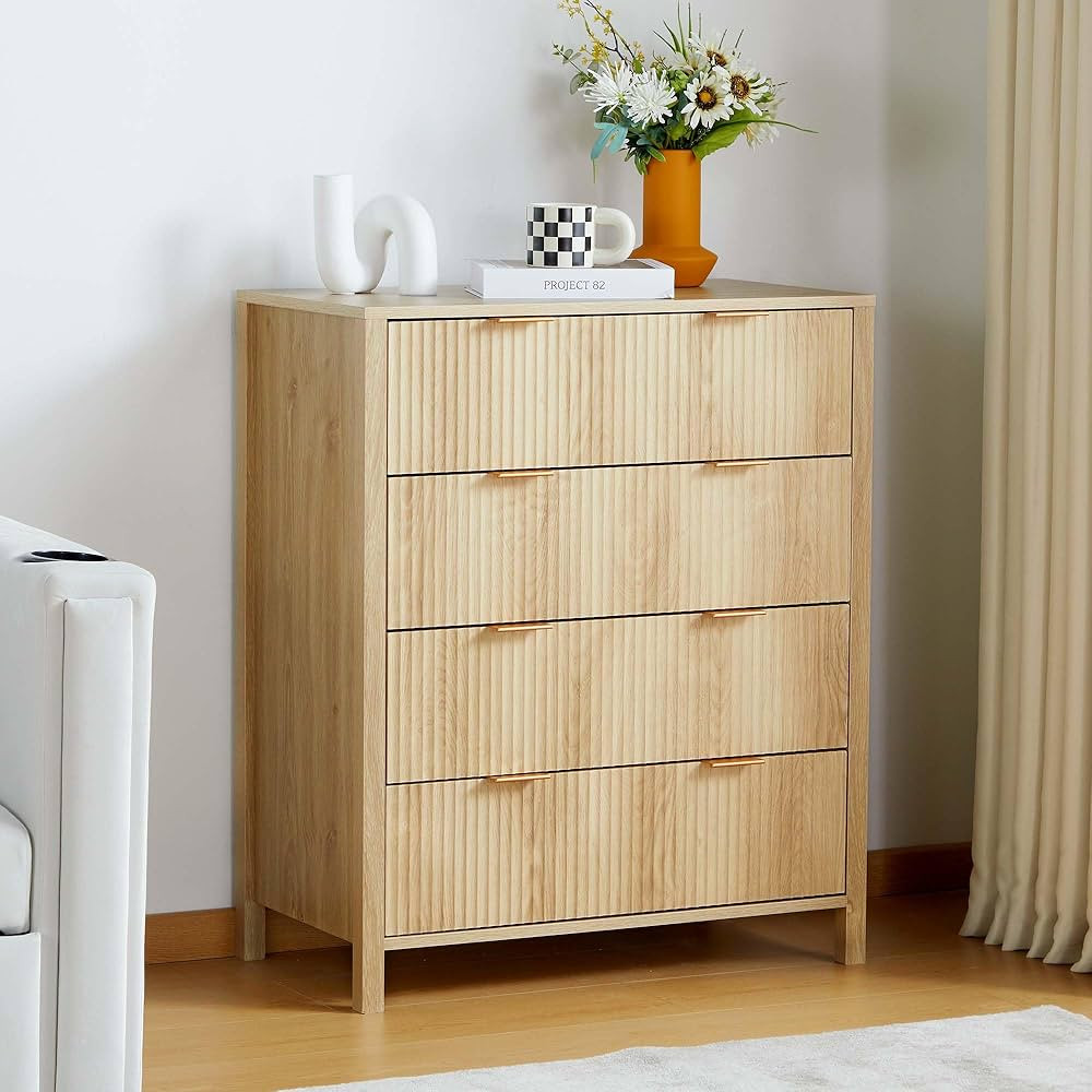 4 Drawer Dressers for Bedroom, Modern Closet Chest of Drawers with Waveform Fluted Panel, Large W... | Amazon (US)