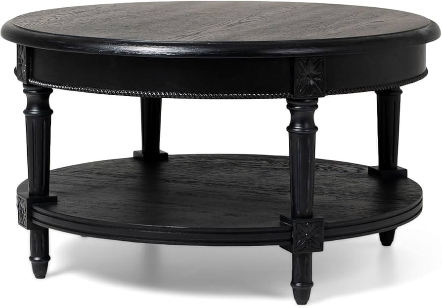 Maven Lane Pullman Large Curved 2 Tier Traditional Round Circle Wooden Center Coffee Table with S... | Amazon (US)