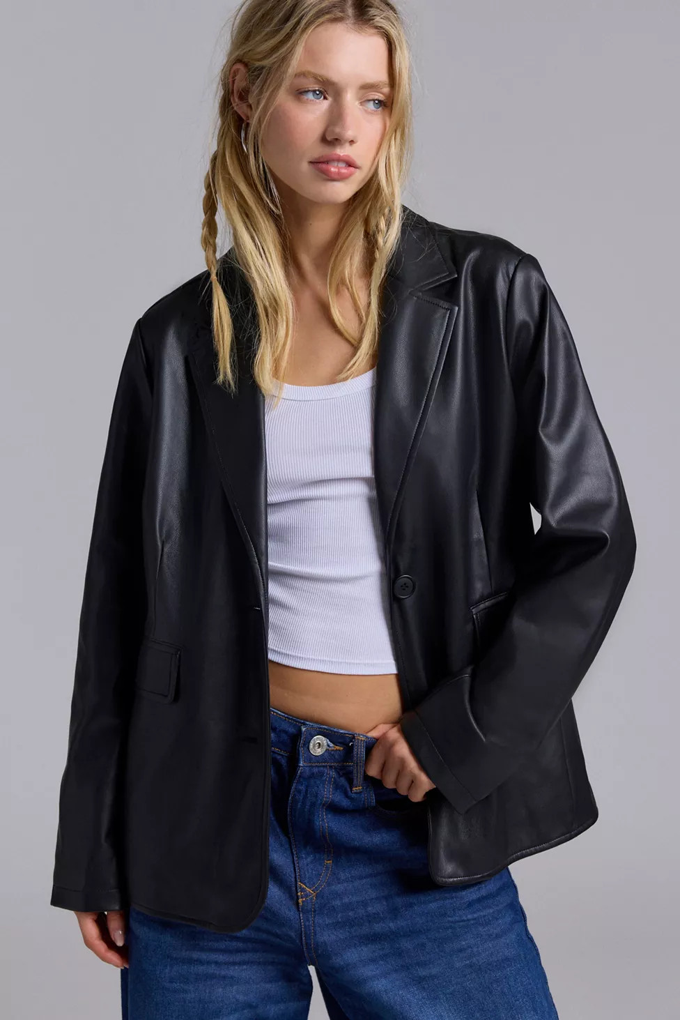 Silence + Noise Lexi Oversized Faux Leather Blazer | Urban Outfitters (US and RoW)