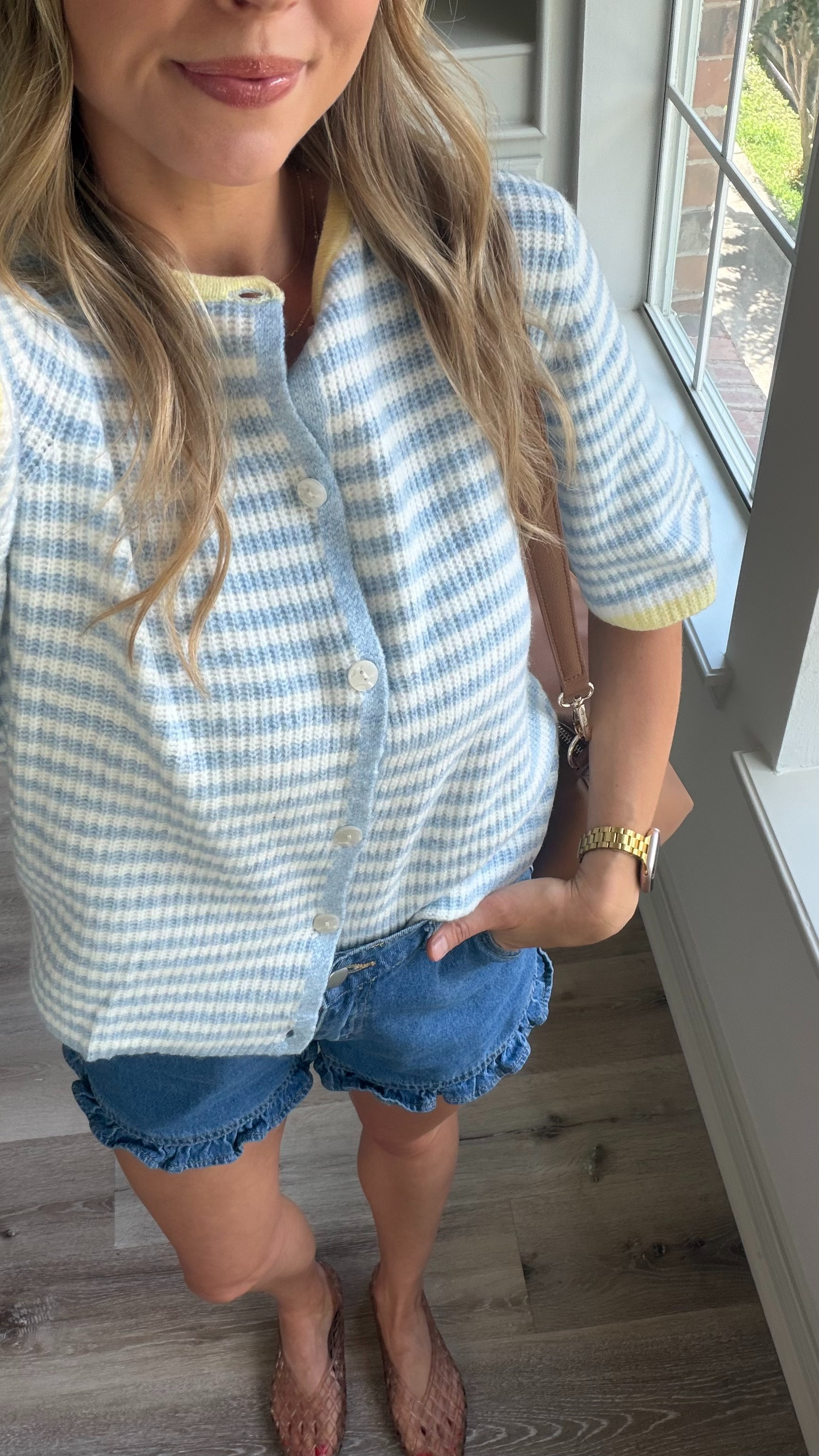 Loving this striped cardigan! Nursing friendly! wearing small, and 2 in shorts  

 #LTKootd