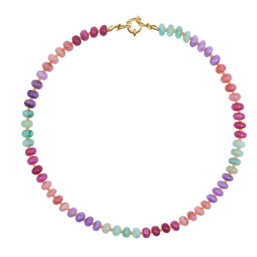 bike8 Natural Stone Beaded Necklace Beaded Necklace for Women Colorful Beaded Necklace Boho Rainbow Stone Choker Necklace Surfer Beach Jewelry(Colorful-1) | Amazon (US)