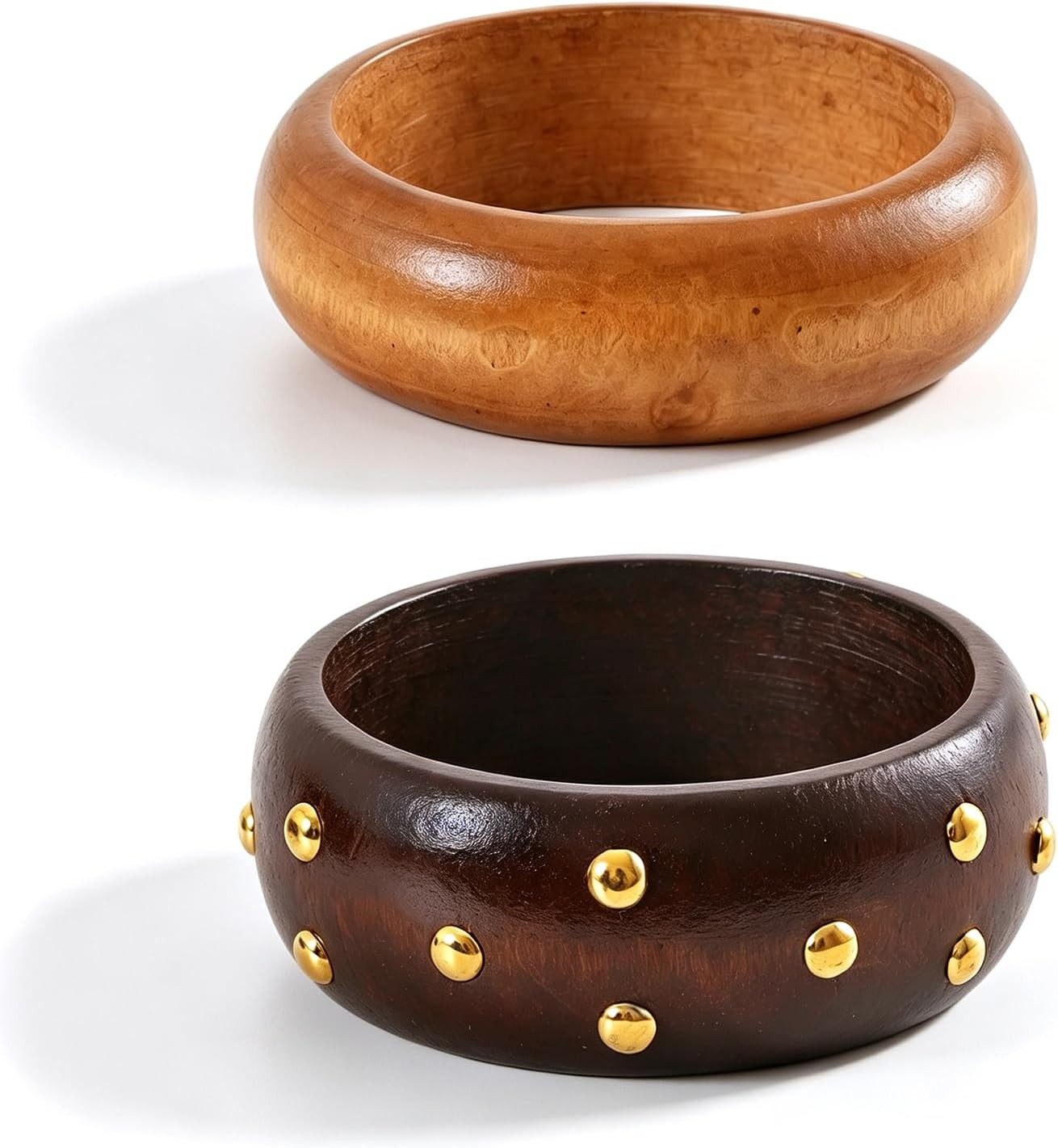 3 Pcs Natural Wood Bangle Bracelet for Women Boho Chunky Stackable Wooden Bangles Set,Wide Irregular Geometric Bangles Stack Jewelry Gift | Amazon (US)