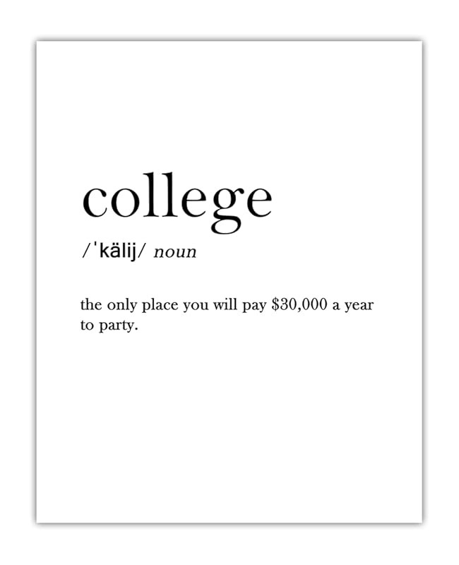 College Funny Definition: Chic, Boho & Modern Typography Wall Art Poster Print for Office, Classr... | Amazon (US)