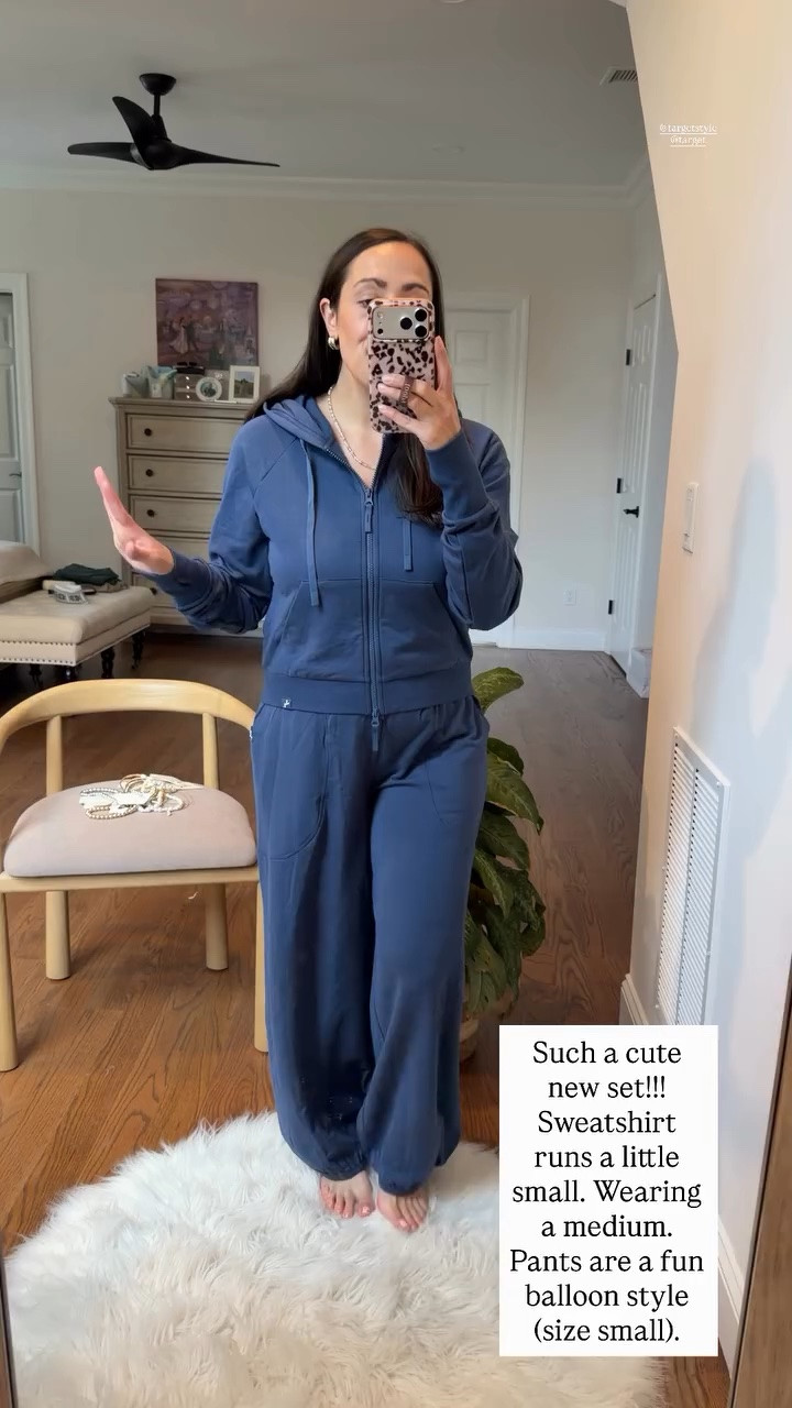 Such a cute new set!!! Sweatshirt runs a little small. Wearing a medium. Pants are a fun balloon style (size small). @targetstyle @target