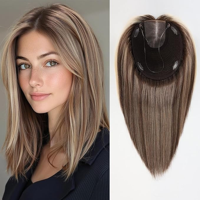 starluck Human Hair Topper 7"x8" Large Swiss MONO Base SilkHug 12 Inch, 90g, 100% Remy Real Human... | Amazon (US)