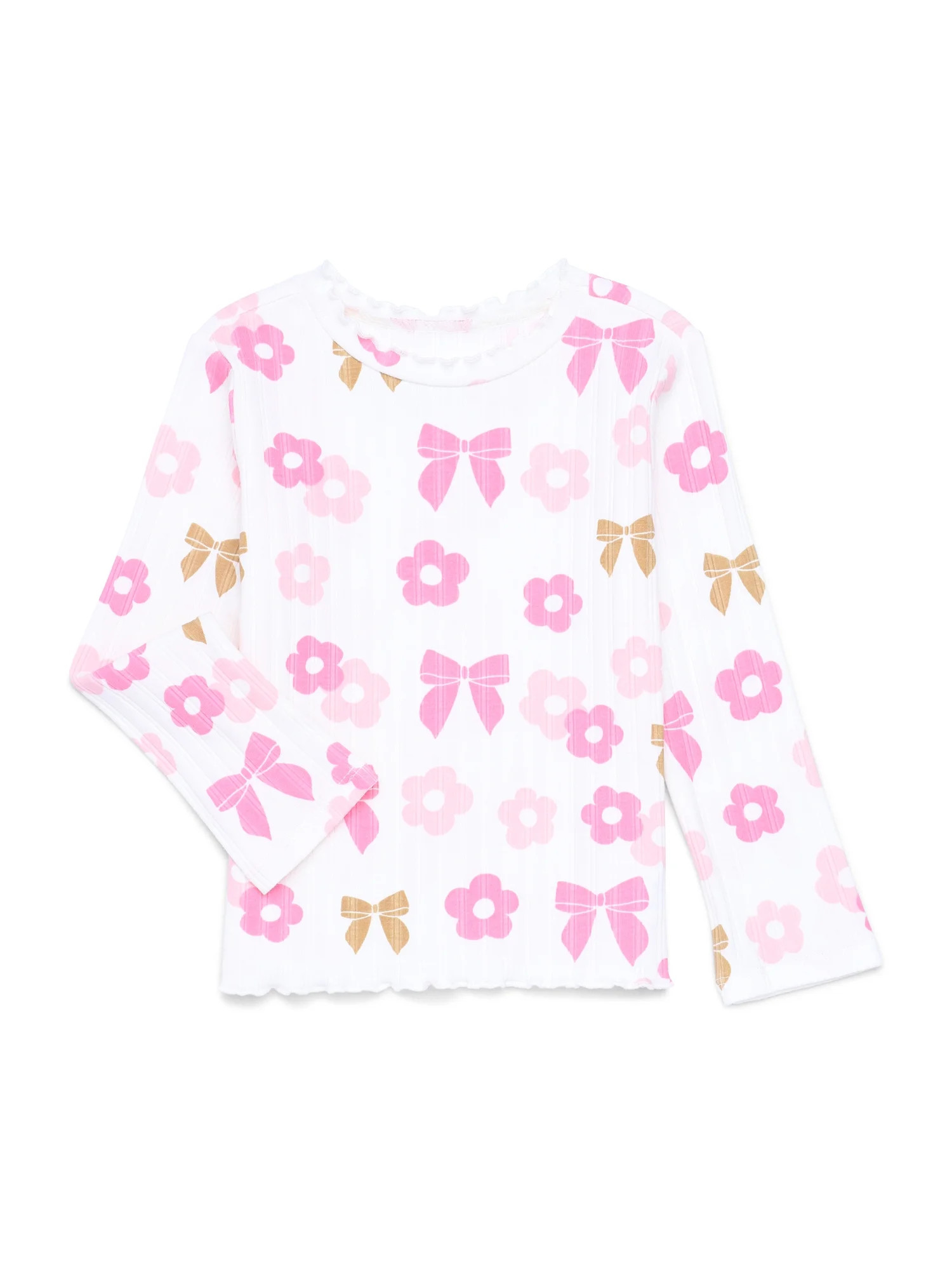 Garanimals Toddler Girl Long Sleeve Lettuce Neck Printed T-Shirt, Sizes 18M-5T - Walmart.com | Walmart (US)