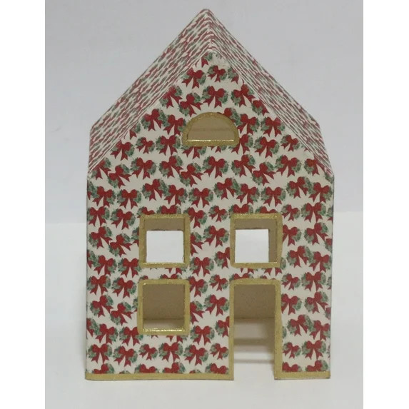 Paper Mache Bow House Christmas Tabletop Decoration, Multicolor, 7.95", by Holiday Time | Walmart (US)