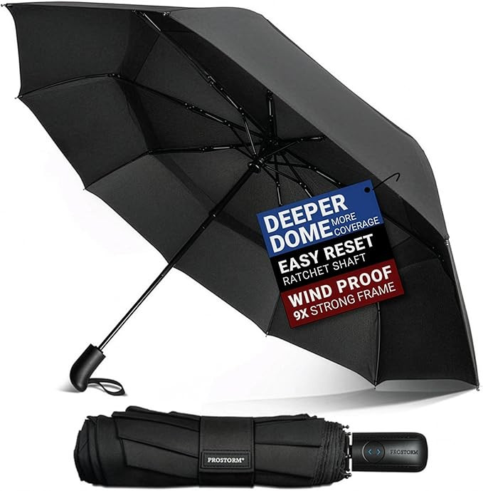 Vented Travel Umbrella | Strong Compact Windproof Umbrella | Deep Dome Coverage | Auto Open/Close... | Amazon (US)