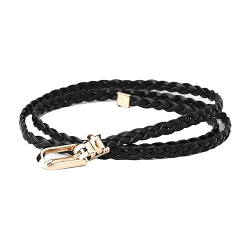 COTIM COYIN Women's Skinny Braided Leather Belts Thin Woven Waist Belts for Jeans Pants Dresses, Black | Amazon (US)