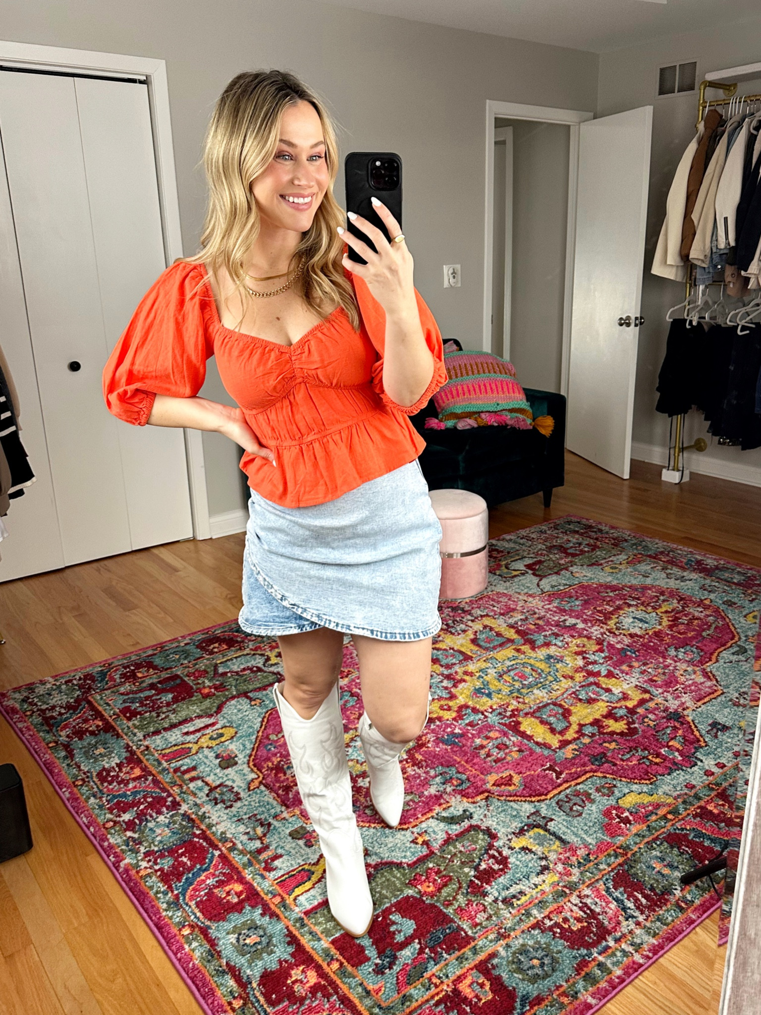 Target finds! This orange top is perfect for spring, denim skirt and white boots are both amazon fashion finds 

#LTKshoecrush #LTKunder50 #LTKstyletip