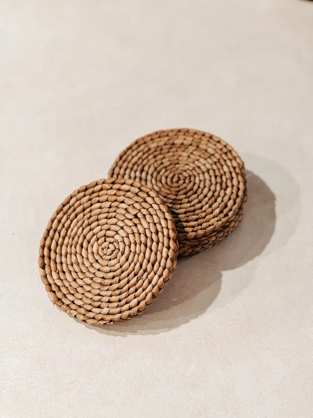 Woven Boho Coasters | Set of 4 Woven Wicker Rattan Coasters - Etsy | Etsy (US)