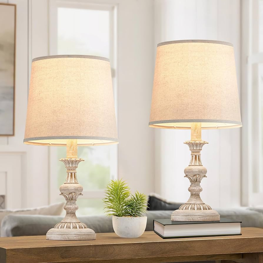 Farmhouse Table Lamp Set of 2, Resin Table Lamps for Living Room, Vintage Nightstand Lamps for Be... | Amazon (US)