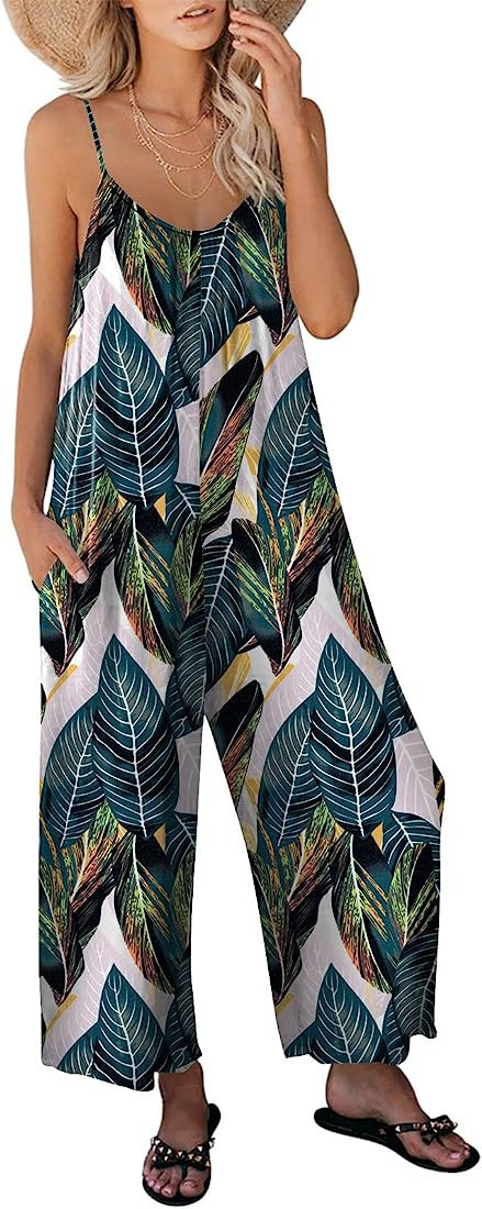 Prinbara Womens Casual Sleeveless Strap Loose Adjustable Jumpsuits Stretchy Long Pants Romper wit... | Amazon (US)