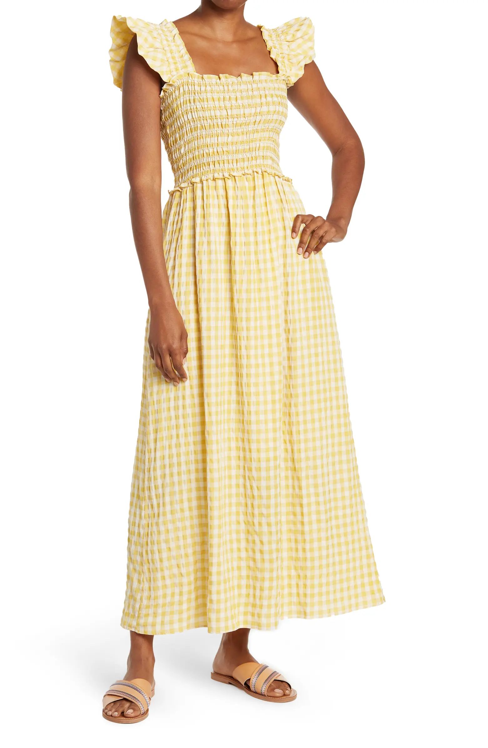 Flutter Sleeve Smocked Gingham Maxi Dress | Nordstrom Rack