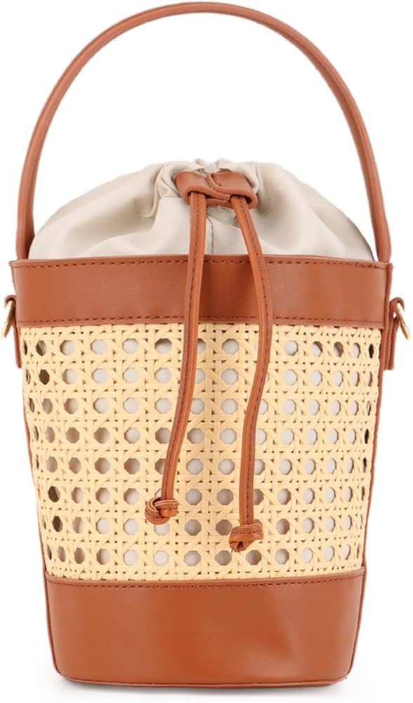 GOKTOW Rattan Purse Bucket Bag for Women,Straw Beach Bucket Tote Bag Summer Vacation Holiday 2024 | Amazon (US)