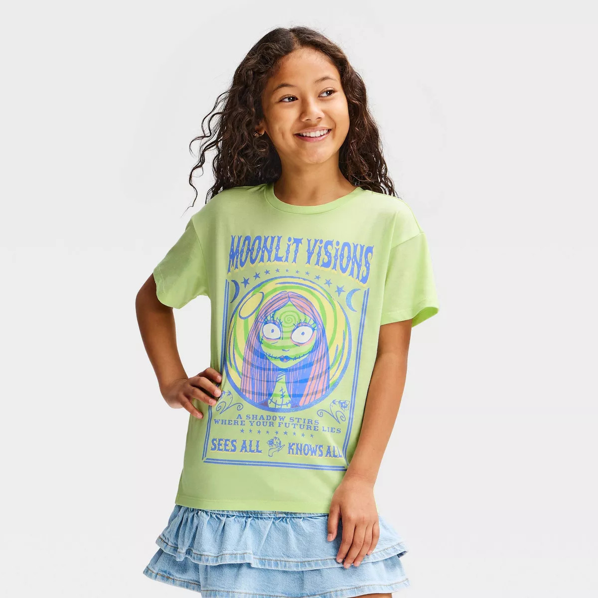 Girls' Disney The Nightmare Before Christmas Sally Halloween Oversized Graphic T-Shirt - Lime Gre... | Target