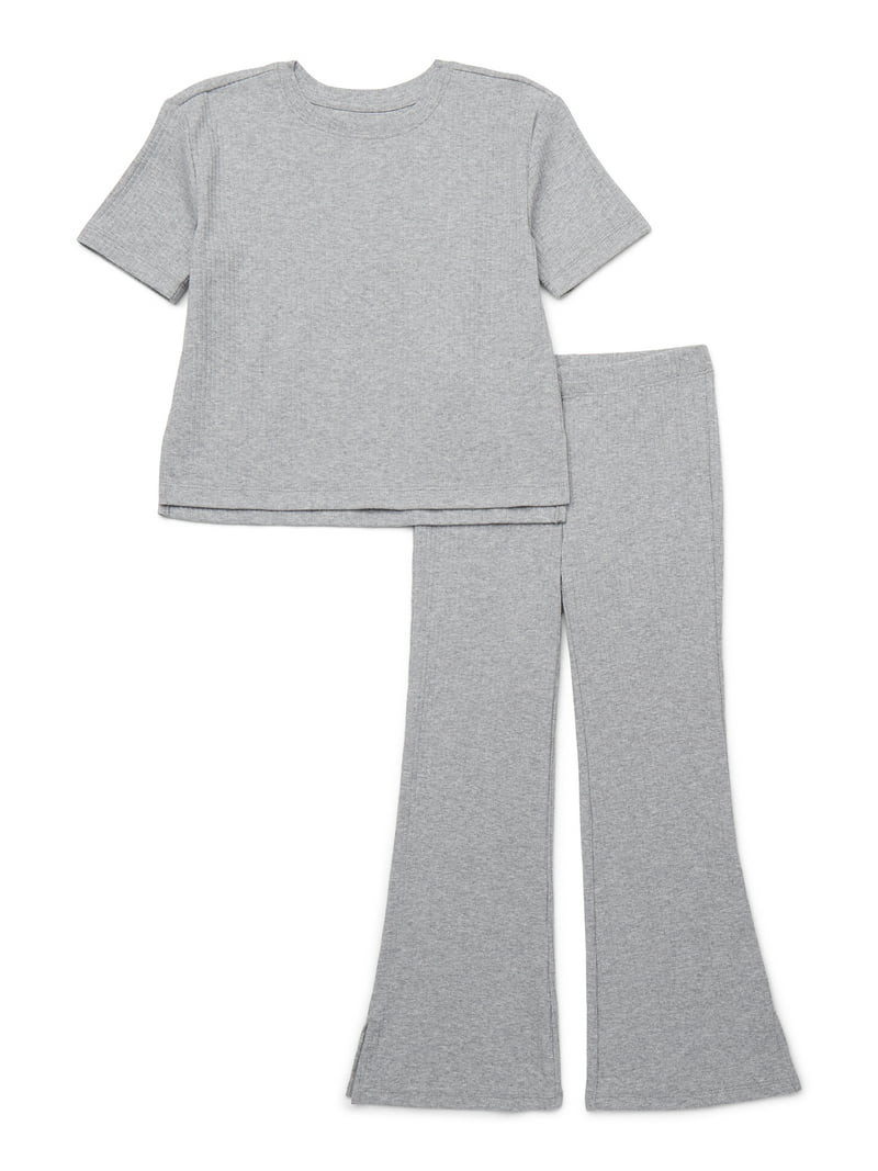 Wonder Nation Girls Rib Knit Top and Flare Leggings Set, 2-Piece, Sizes 4-18 & Plus | Walmart (US)