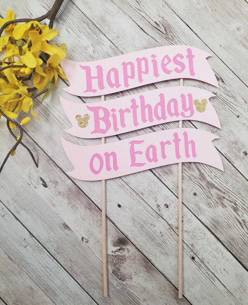 Happiest Birthday on Earth Cake Topper Party Decor Supplies Birthday High Chair Smash Cake Pink G... | Etsy (US)
