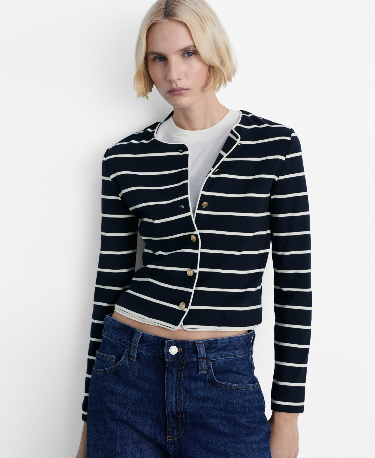 Mango Women's Stripped Knit Cardigan Sweater - Dark Navy | Macy's