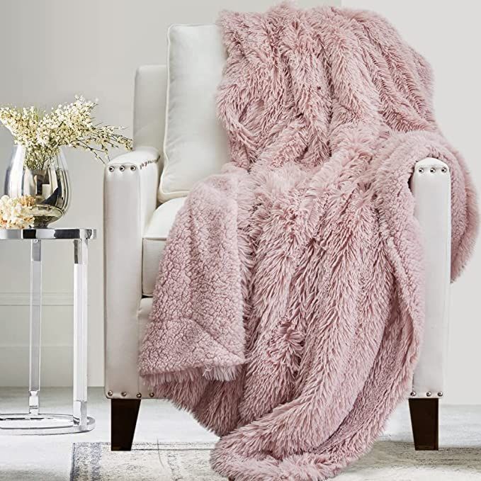 The Connecticut Home Company Soft Fluffy Warm Shag and Sherpa Throw Blanket, Luxury Thick Fuzzy B... | Amazon (US)