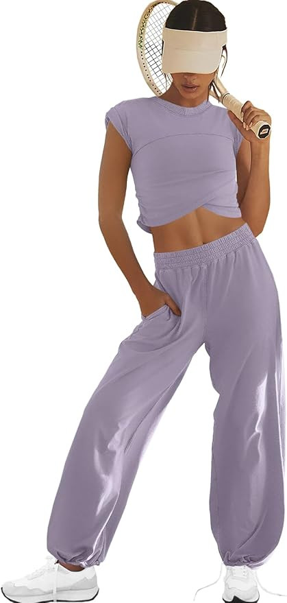 LAMISSCHE Womens Loungewear Set 2 Piece Outfits Sets Cropped Tops and Wide Leg Pants with Pockets... | Amazon (US)