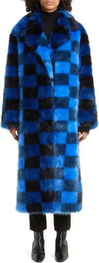 Mio Checkerboard Faux Fur Coat | Nordstrom