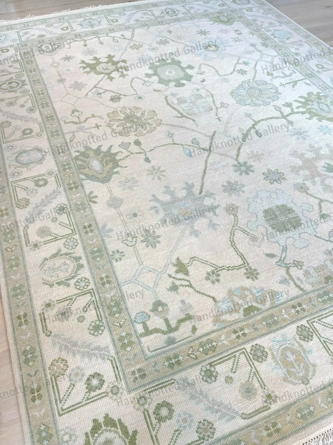 Handknotted Wool Rug in Cloud White - Blue-gray Green Beige Accent Oushak Area Rug - Etsy | Etsy (US)