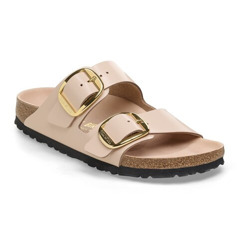 Arizona Big Buckle Natural Leather Patent High Shine New Beige Two-Strap Sandals | Birkenstock USA