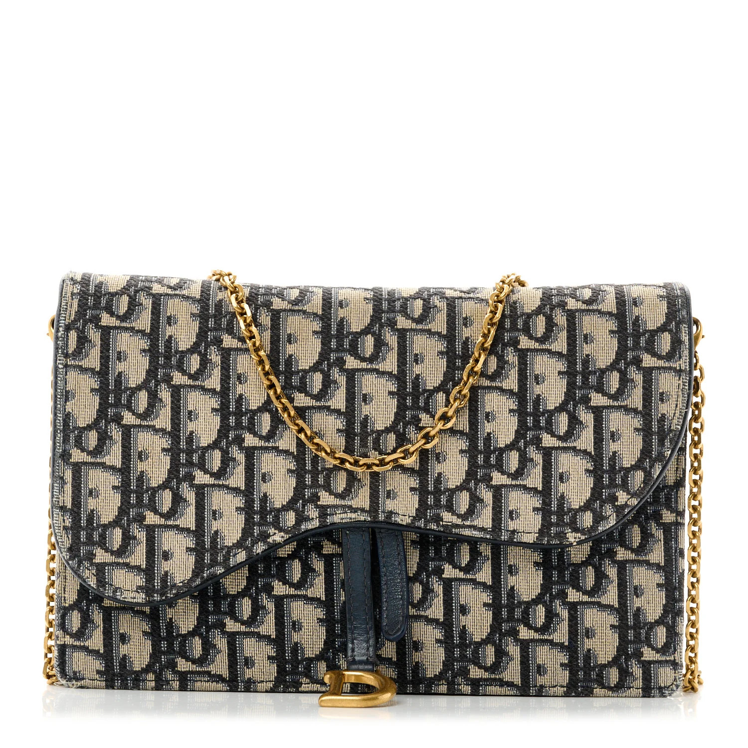 Oblique Saddle Chain Pouch Blue | FASHIONPHILE (US)