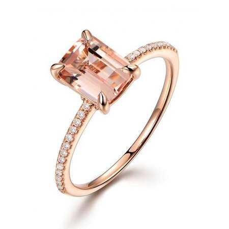 Limited Time Sale: 1.25 Carat Peach Pink Morganite (emerald cut Morganite) and Diamond Engagement Ri | Walmart (US)