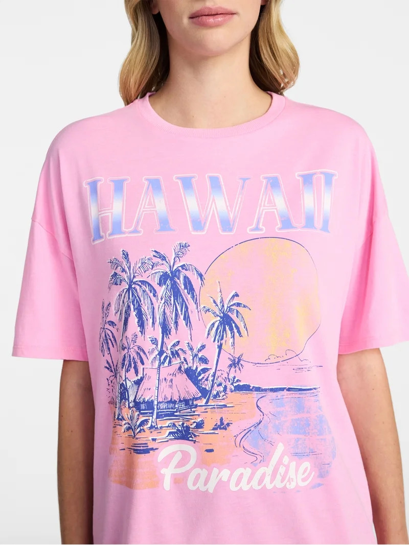 No Boundaries Washed Graphic Boyfriend Tee, Women's XXS-XXL | Walmart (US)