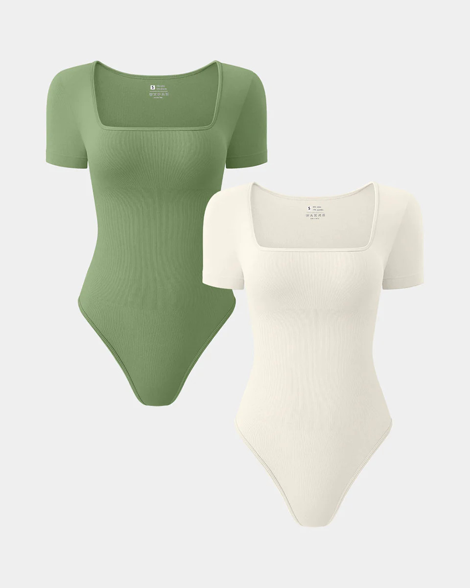 Square Neck Short Sleeve Bodysuits | Oqq