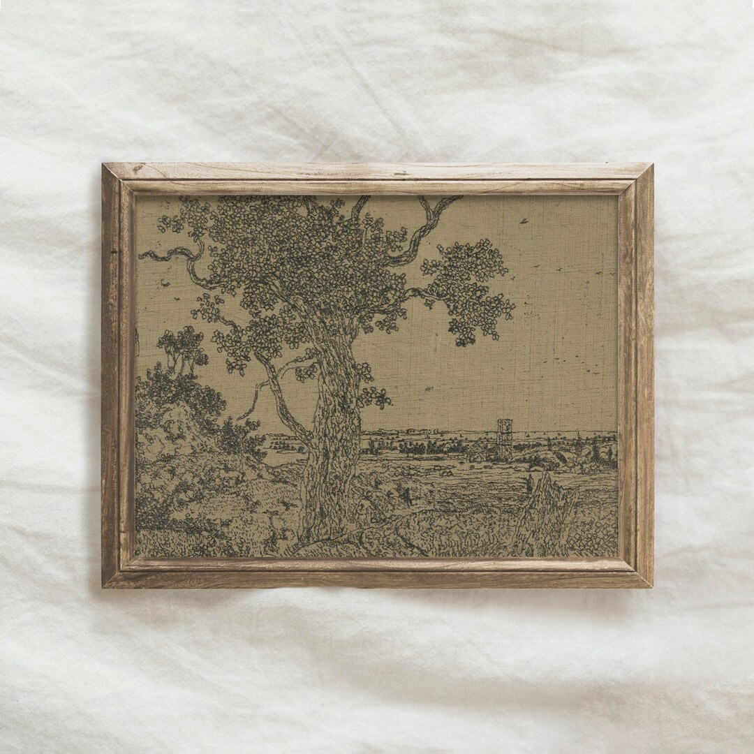 Moody landscape printable, Brown landscape drawing printable, Amber Interiors art, Horizontal moo... | Etsy (US)