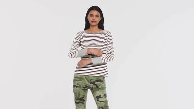 Women's Striped Long Sleeve Boat Neck T-Shirt - Nili Lotan x Target  Cream/Navy Blue | Target