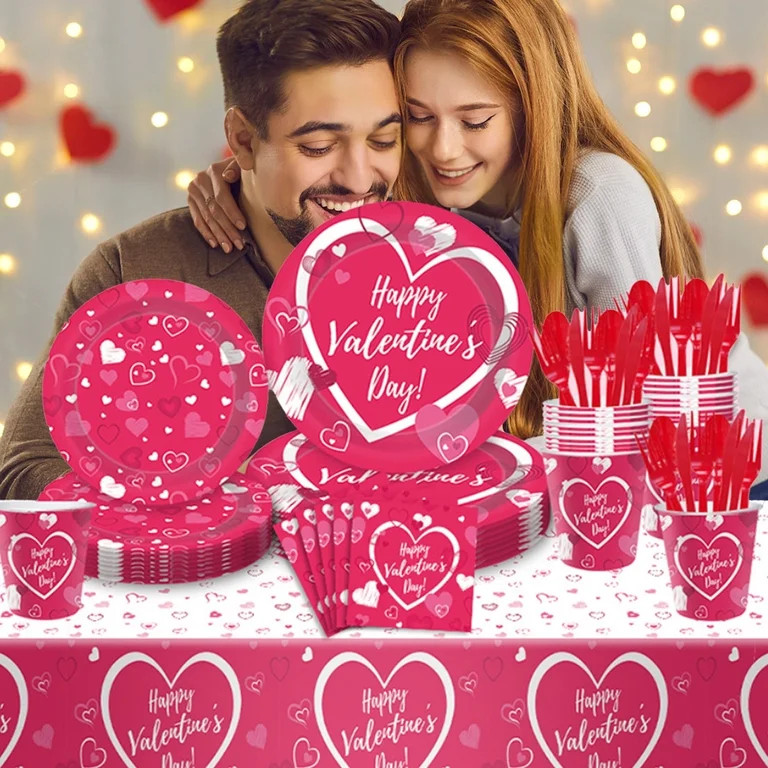 Valentines Plates and Napkin Set,16 Guest Valentine Party Tableware with Disposable Valentine Pap... | Walmart (US)