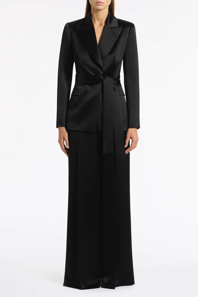 BLACK SATIN ACETATE TIE WAIST BLAZER | Carla Zampatti
