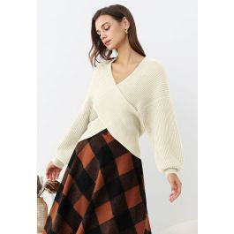 Crisscross Ribbed Knit Crop Sweater in Ivory | Chicwish