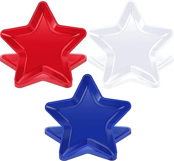 24 Pieces Patriotic Star Shaped Plates, 4th of July Food Reusable Snack Tray, Cookies, Chips, Can... | Amazon (US)