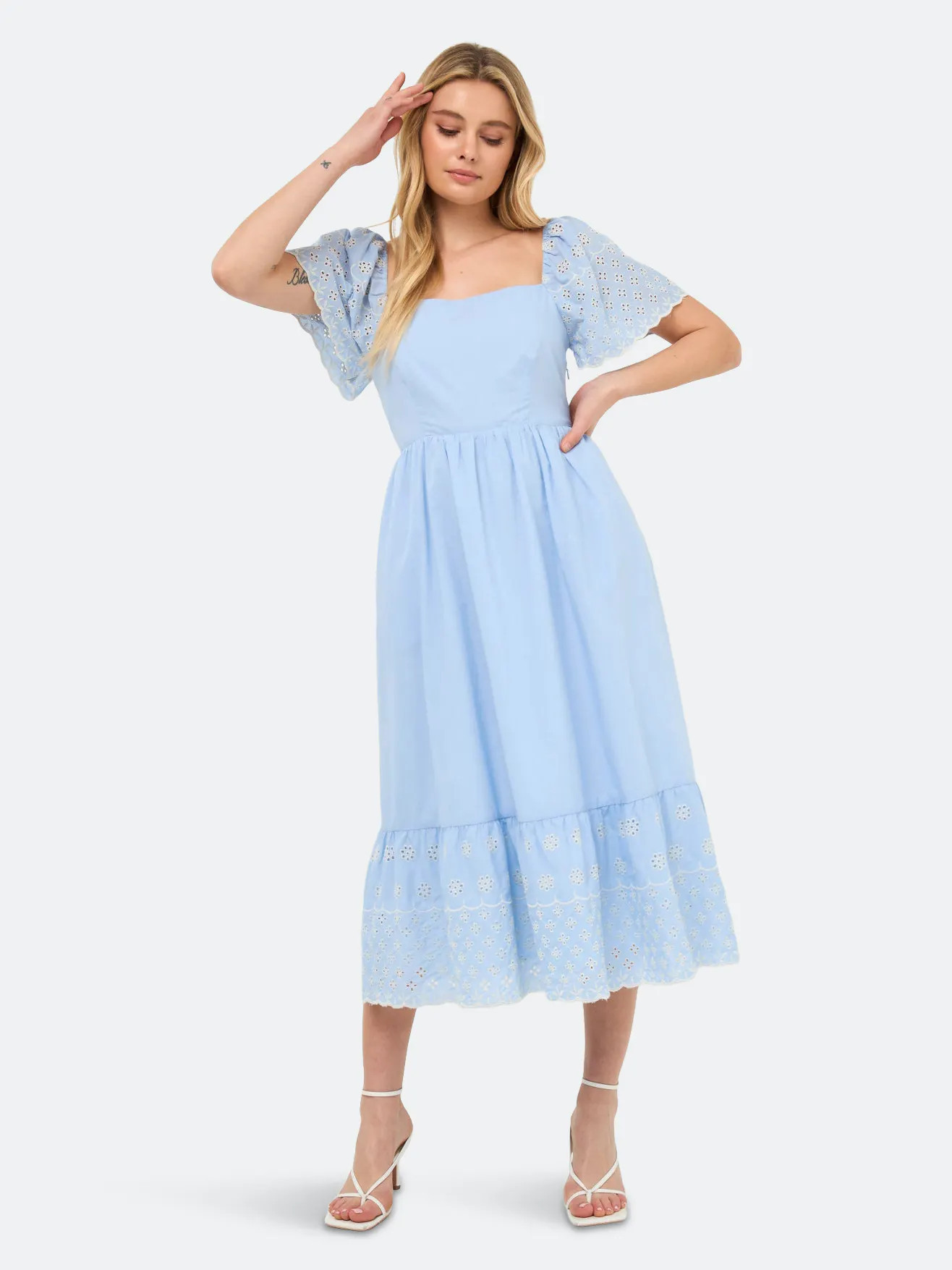 English Factory Embroidered Midi with Scalloped Hem | Verishop
