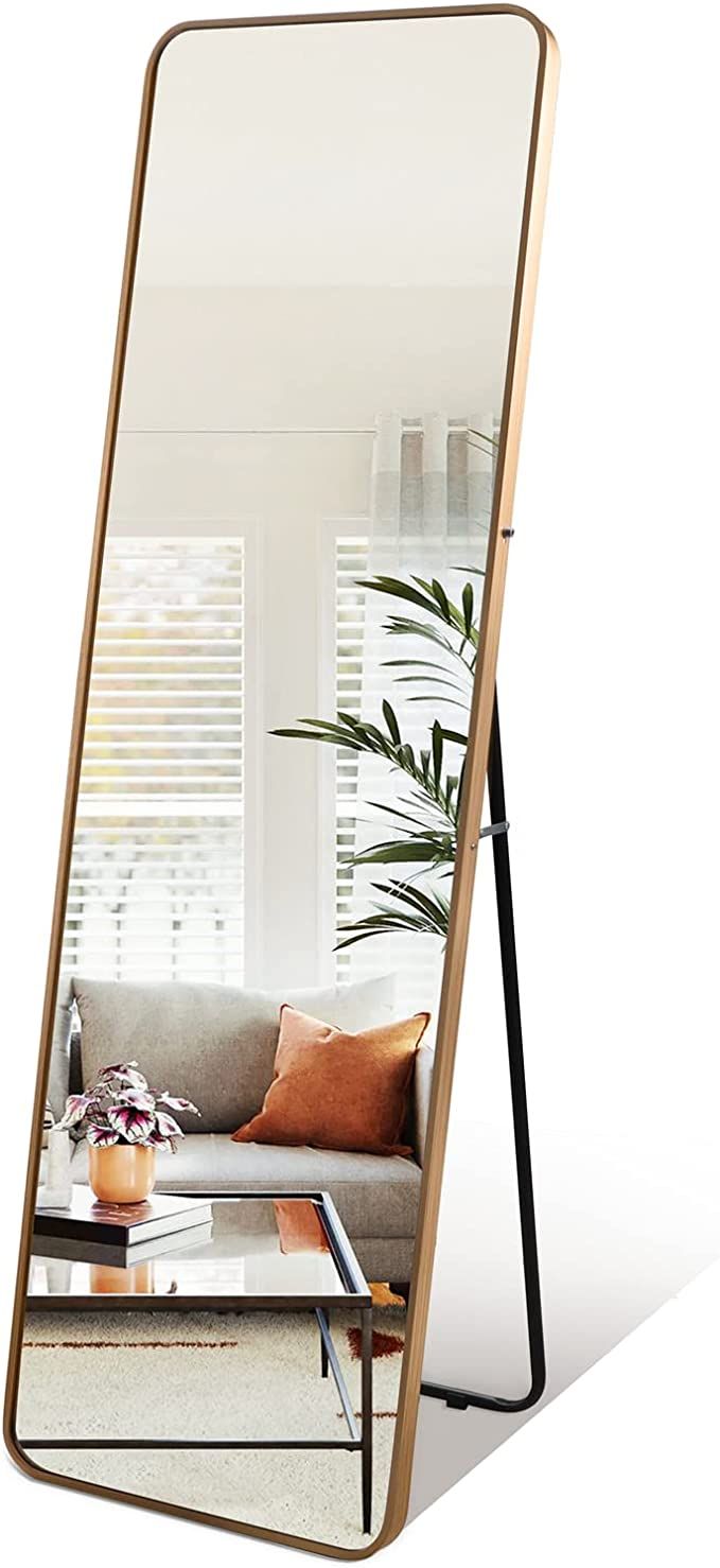 PHAREGE Gold Full Length Mirror with Stand, 60x18 inch Standing or Wall Mounted Full Body Size Mi... | Amazon (US)
