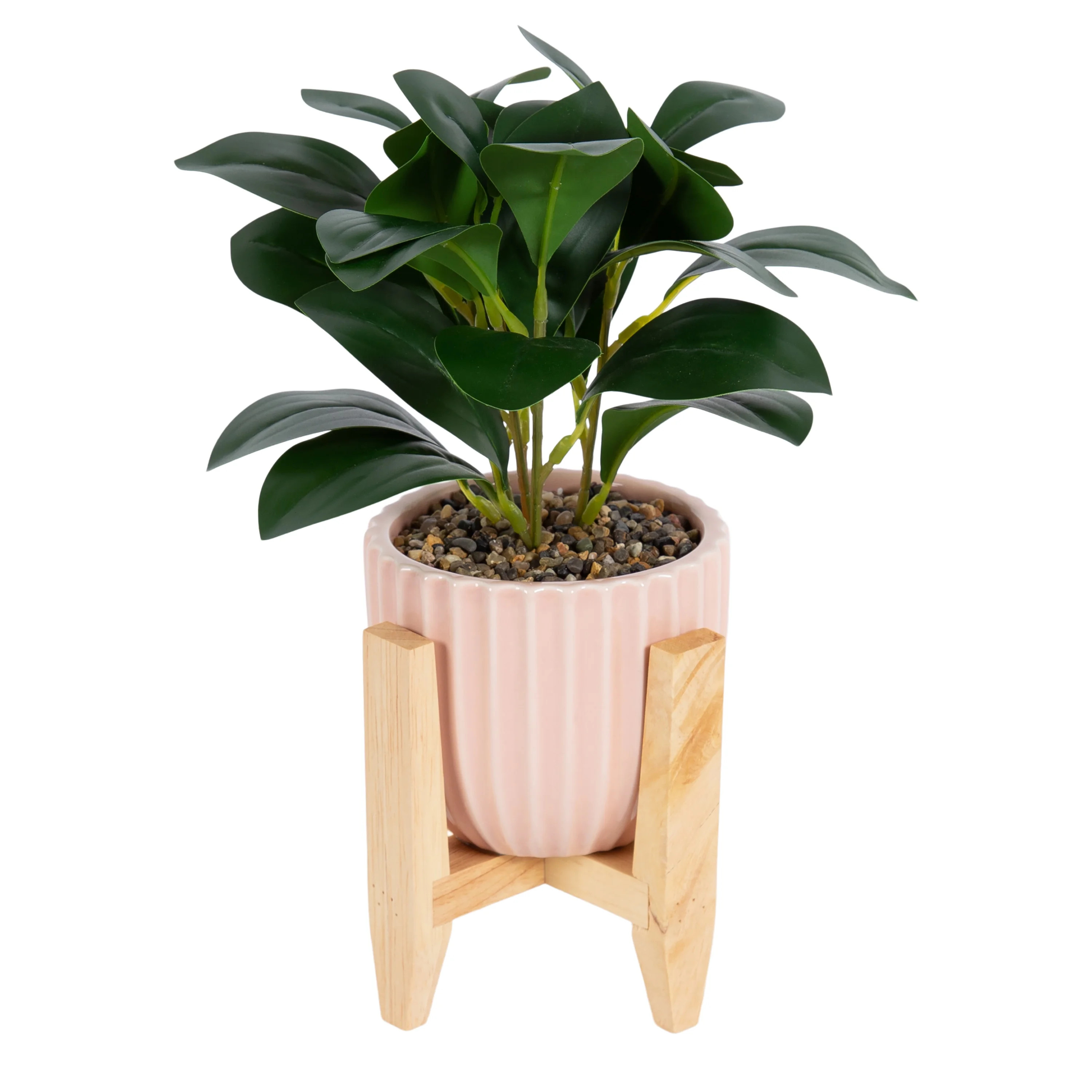 Better Homes & Gardens 11”Artificial Peperomia Plant in Pink Ribbed Ceramic Pot With Wooden Sta... | Walmart (US)