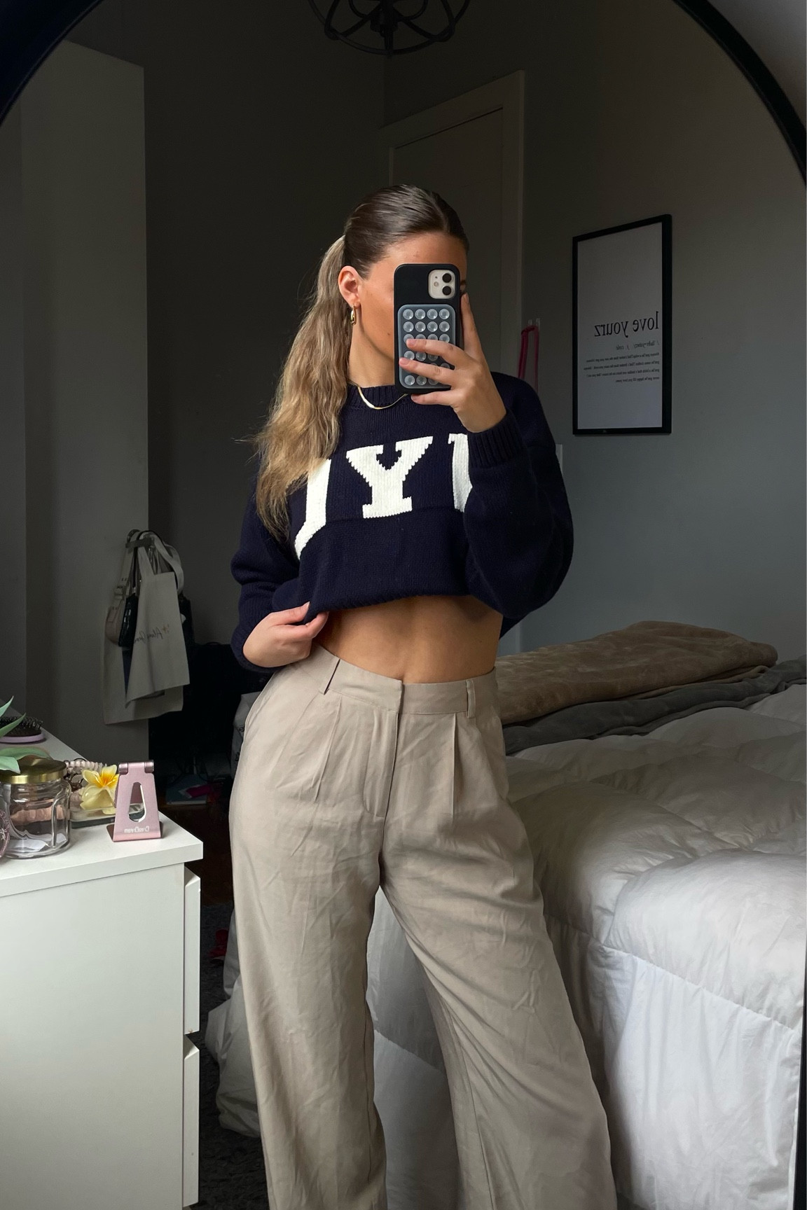 preppy outfit, navy blue and tan, nyc top, nyc sweater, new york top, trousers, slacks, work outfit, preppy

#LTKstyletip #LTKfindsunder100 #LTKfindsunder50